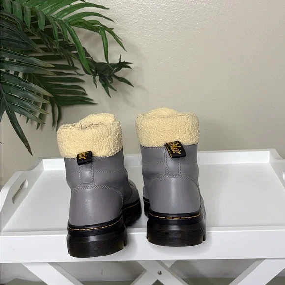 Dr Martens Serena Faux Fur Lined Boots Gray Leather Lace Up Ankle Boots US 8 - Picture 4 of 7